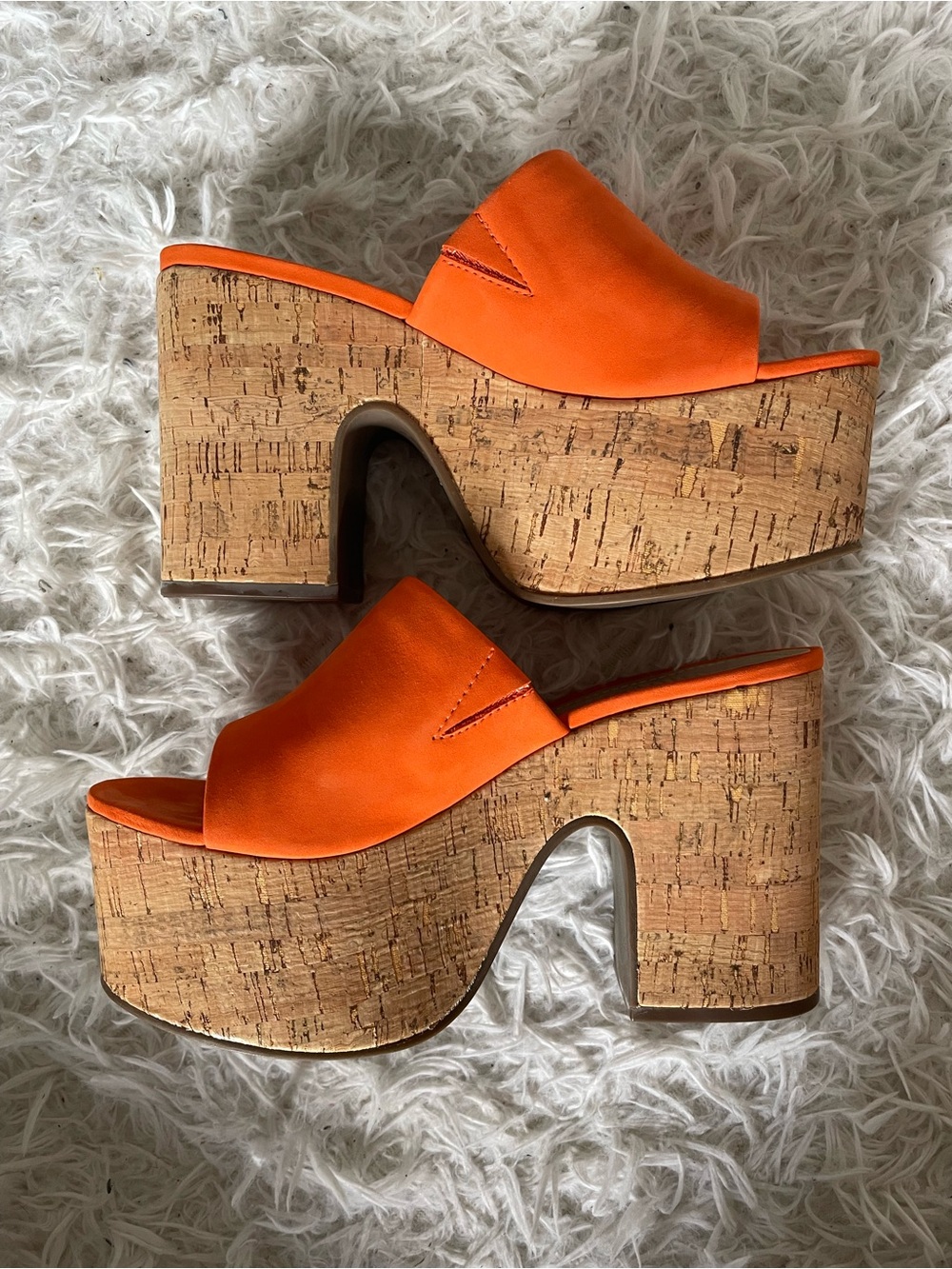 SCHUTZ Orange Cork Platform Slide Sandals